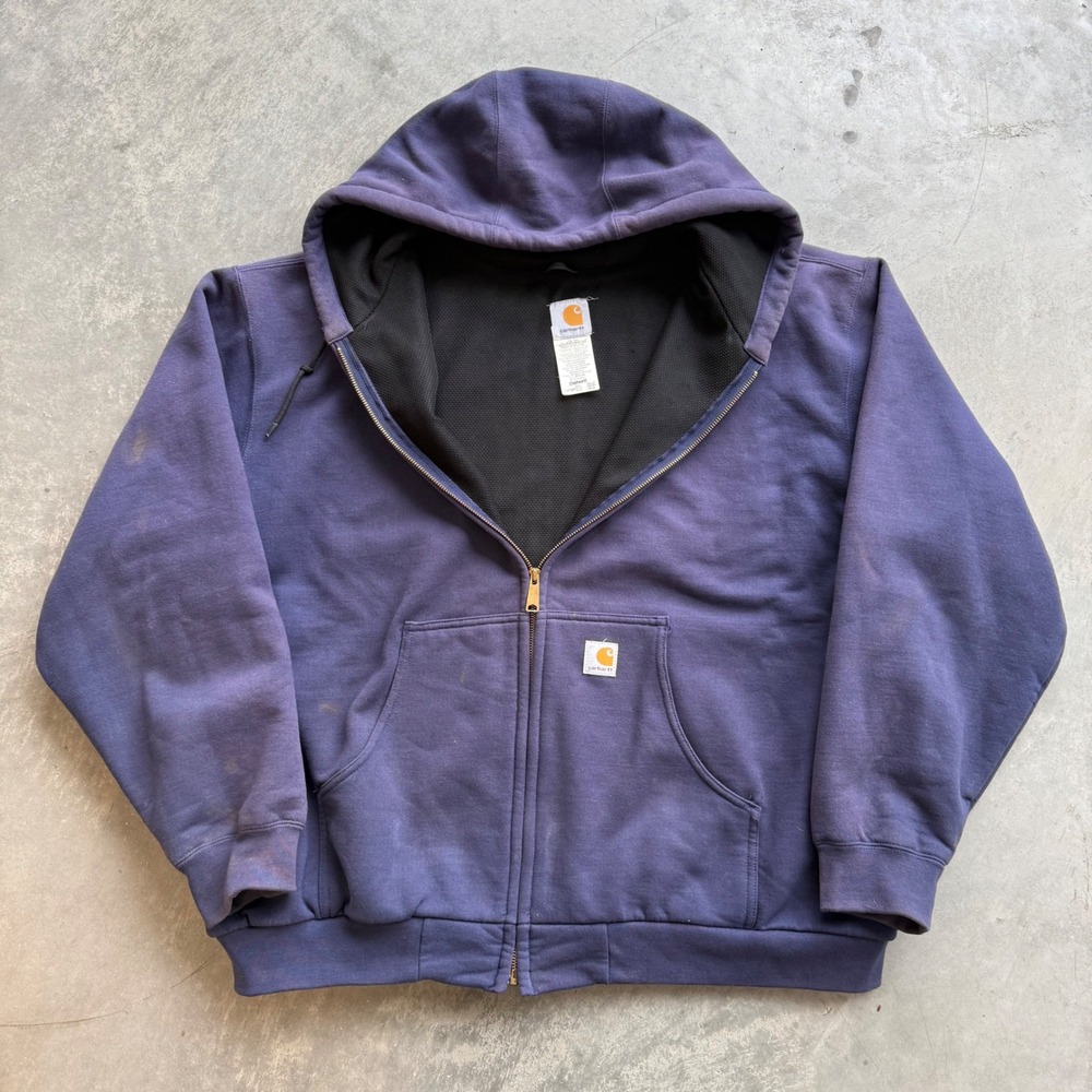 Carhartt J149 NVY Thermal Lined Zip Up Hoodie Navy Blue Mens 2XL Regular